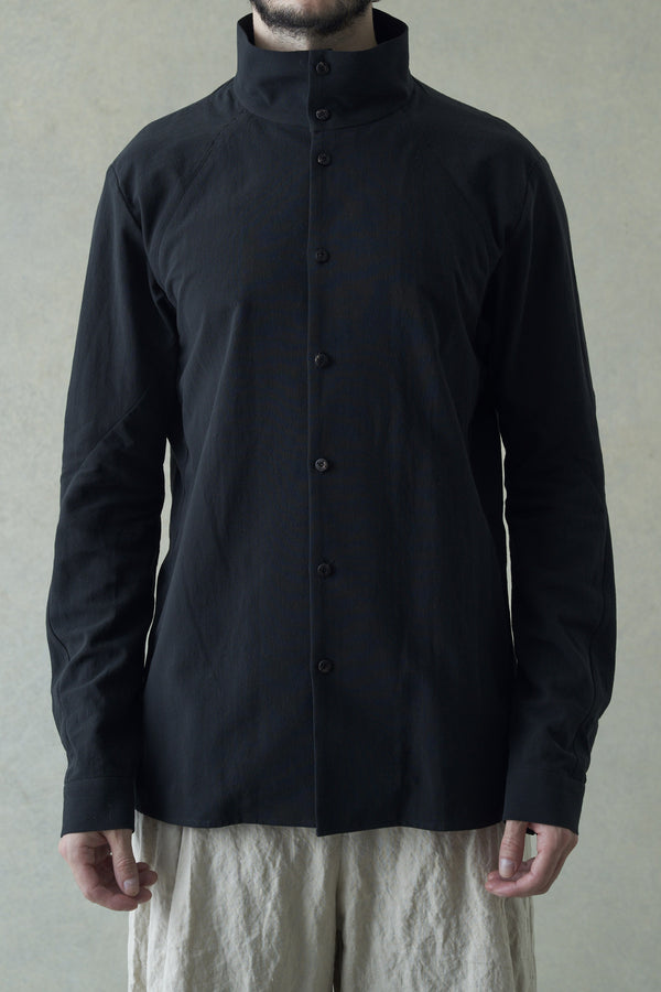 Devoa stand collar woven shirt SHE-SWHN black